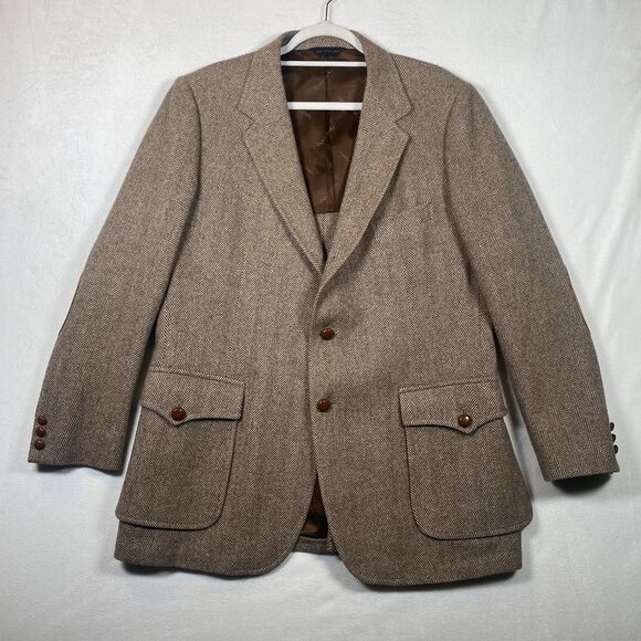 Vintage Pendleton Wool Blazer Jacket Brown Herringbone 100% Virgin Wool 1970s/80 - Picture 1 of 14